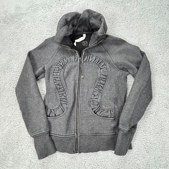 Lululemon Jacket Womens Size 8 Dark Gray Silver Sparkles Full Zip & Thumb Holes - Picture 3 of 9